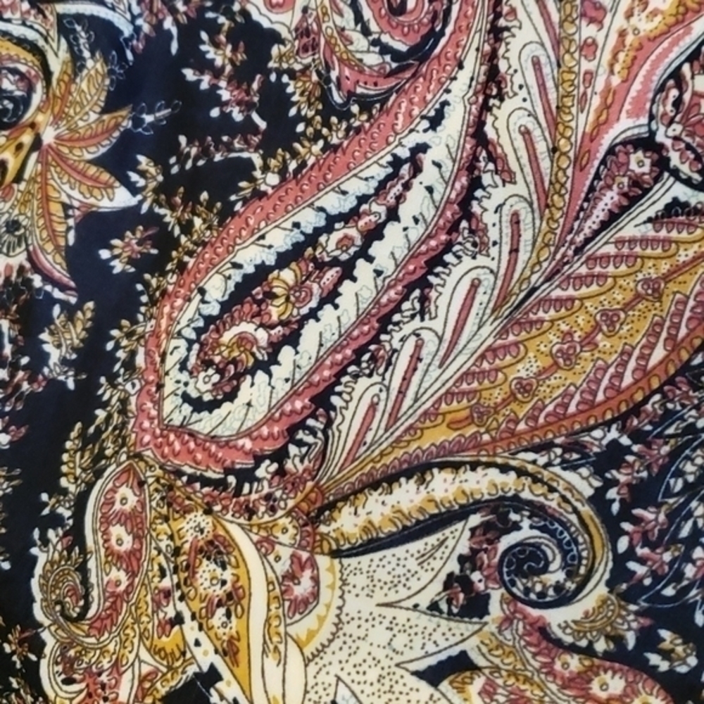 Gorgeous Navy Rust Cream‎ Paisley Scarf w/ Navy Blue Long Fringe - Picture 5 of 6